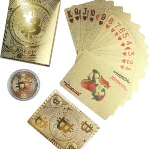 Rich Life Style Bitcoin Waterproof Gold Playing Cards with Commemorative Bitcoin Encased in Protective Plastic