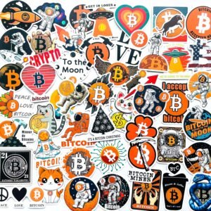 50-Piece Bitcoin Crypto Sticker Pack – Cryptocurrency Decal for Laptop, Water Bottle, Phone, Journal – Waterproof Vinyl, Aesthetic Space Miner, Gift for Traders & Investors